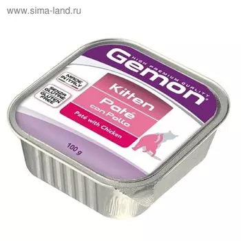 Влажный корм Gemon Cat для котят, паштет курица, ламистер, 100 г