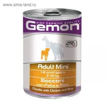 Влажный корм Gemon Dog Mini для собак мелких пород, кусочки курицы с рисом, ж/б, 415 г