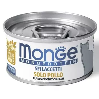 Влажный корм Monge Cat Monoprotein для кошек, хлопья из курицы, ж/б, 80 г