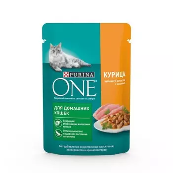 Влажный корм Purinа One для домашних кошек, курица/морковь, 75 г
