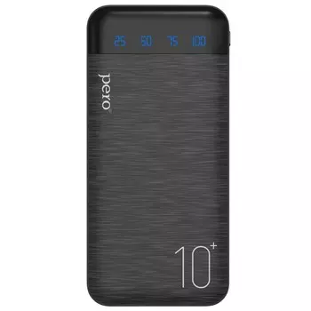 Внешний аккумулятор PERO PB03, 10000 мАч, 2 USB, 2.1 А, индикатор, черный