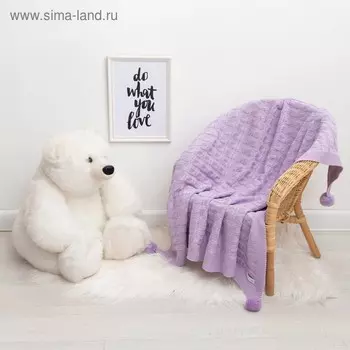 Вязаный плед Крошка Я Рисунок коса, 90х90 см, цвет сиреневый