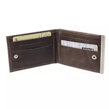 Зажим для купюр на кнопке, цвет коричневый