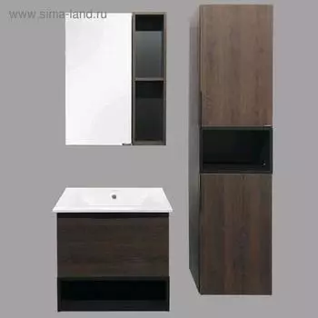 Зеркало шкаф Comforty Франкфурт 60 для ванной комнаты, цвет дуб шоколадно-коричневый