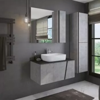 Зеркало шкаф Comforty Эдинбург 90 для ванной комнаты, цвет бетон светлый