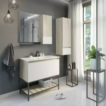 Зеркало шкаф Comforty Страсбург 90 для ванной комнаты, цвет дуб дымчатый