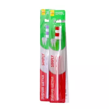 Зубная щётка Rendal Simply, средней жёсткости, МИКС * 4 шт.