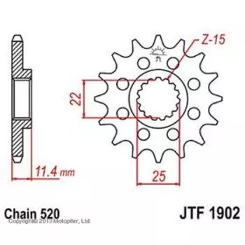 Звезда передняя ведущая JTF1902 для мотоцикла, стальная, цепь 520, 15 зубьев