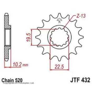 Звезда передняя (ведущая) JTF432 для мотоцикла, стальная