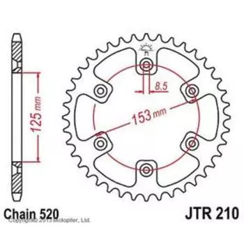 Звезда задняя, ведомая, JTR210 для мотоцикла стальная, цепь 520, 43 зубья