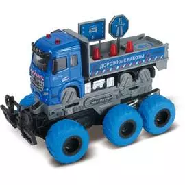 Грузовик с дорожными знаками с краш-эффектом, кабина die-cast, фрикционный, 6*6, 1:43 Funky toys FT61095