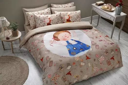 Комплект постельного белья, евро, TAC, ALICE, кофе, 18374