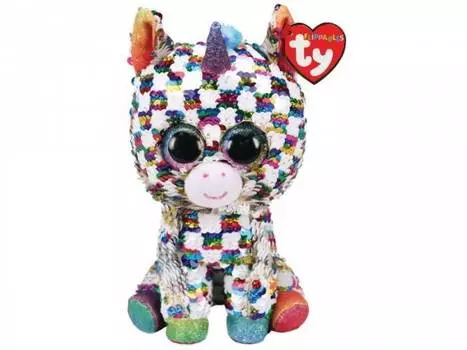 Мягкая игрушка, TY, Юникорн единорог, в разноцветную клетку, с пайетками, 15см