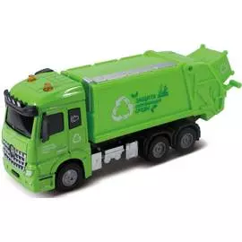 Мусоровоз, кабина die-cast, инерционный механизм, свет, звук, зеленый, 1:43 Funky toys FT61084
