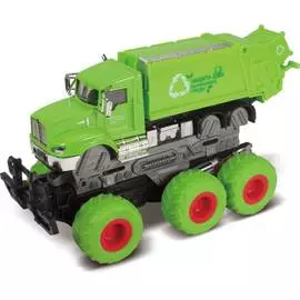 Мусоровоз с краш-эффектом, кабина die-cast, фрикционный, 6*6, зеленый, 1:43 Funky toys FT61088