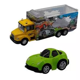 Набор грузовик + машинка die-cast зеленая, спусковой механизм 1:60 Funky toys FT61055