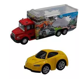 Набор грузовик + машинка die-cast желтая, спусковой механизм 1:60 Funky toys FT61053