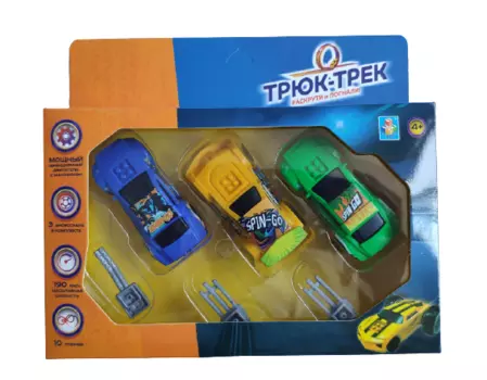 Набор из 3 машинок фрикционных, 1TOY, Трюк-трек, с 3 аксессуарами