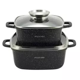 Набор посуды, Kamille, 5 предметов, с прихватками (кастрюли квадратные 20см, 24см, прихватки 2шт)