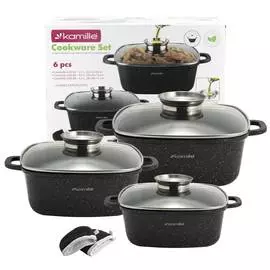 Набор посуды, Kamille, 7 предметов, с прихватками (кастрюли квадратные 20см, 24см, 28см, прихватки 2шт)