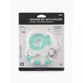 Набор прорезывателей, Happy Baby, силиконовый и полиэтиленовый с водой с держателем, white and mint