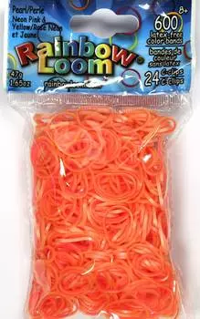 Резинки, RAINBOW LOOM, Неон, Розово-желтый, Перламутр