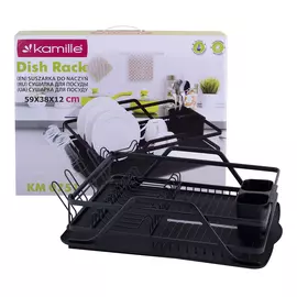 Сушилка для посуды, Kamille, с поддоном, 59x38x13см, черная