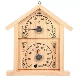 Термометр с гигрометром, Банные Штучки, для бани и сауны, Банная станция &amp; quot;Домик&amp; quot;, 23,6х22х2,5см