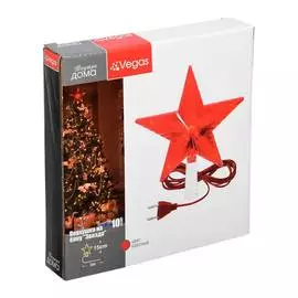 Верхушка на елку, VEGAS, &amp; quot;Звезда&amp; quot;, 10 красных LED ламп, зелёный провод 3м, 15х15 см