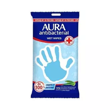 Aura Влажные салфетки антибактериальные Derma Protect с алоэ, 15 шт (Aura, )