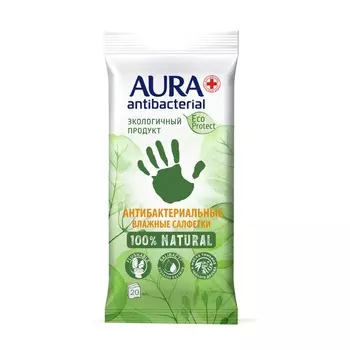 Aura Влажные салфетки антибактериальные Eco Protect, 20 шт. (Aura, Влажные салфетки)