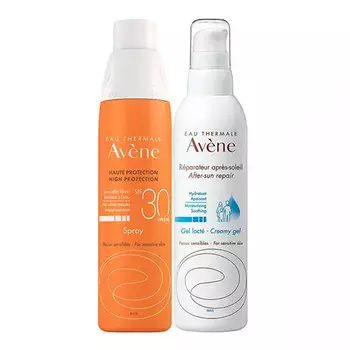 Avene Набор для защиты от солнца: солнцезащитный спрей SPF30, 200 мл + крем-гель восстанавливающий после солнца, 200 мл (Avene, Suncare)