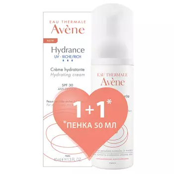 Avene Набор Гидранс UV Риш (Насыщенный крем Гидранс Риш SPF 30, 40 мл + Очищающая пенка, 50 мл) (Avene, Hydrance)