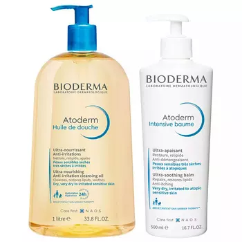 Bioderma Набор Atoderm (Бальзам Интенсив, 500 мл + Масло для душа Атодерм, 1 л) (Bioderma, Atoderm)