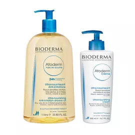 Bioderma Набор Atoderm (Масло для душа Атодерм, 1 л + Крем с помпой Атодерм, 500 мл) (Bioderma, Atoderm)