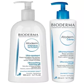 Bioderma Набор Atoderm (Очищающий гель-мусс Атодерм Интенсив, 500 мл + Крем с помпой Атодерм, 500 мл) (Bioderma, Atoderm)