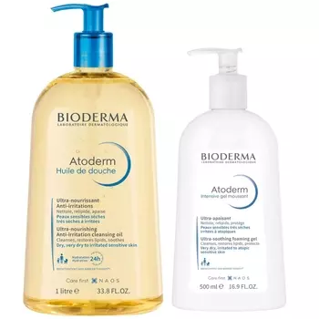 Bioderma Набор Atoderm (Очищающий гель-мусс Атодерм Интенсив, 500 мл + Масло для душа Атодерм, 1 л) (Bioderma, Atoderm)