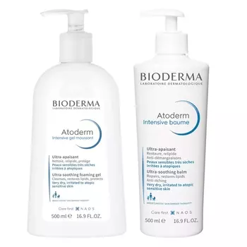 Bioderma Набор Бальзам Интенсив, 500 мл + Гель-мусс Интенсив, 500 мл (Bioderma, Atoderm)