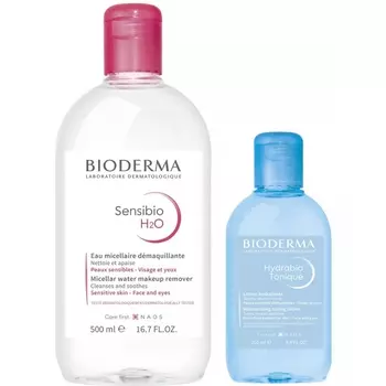 Bioderma Набор для ежедневного очищения кожи (лосьон, 250 мл + мицеллярная вода, 500 мл) (Bioderma, Sensibio)