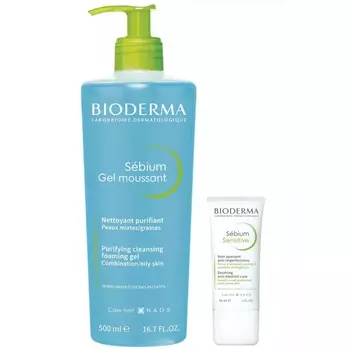 Bioderma Набор для ежедневного ухода для жирной кожи (гель, 500 мл + крем, 30 мл) (Bioderma, Sebium)