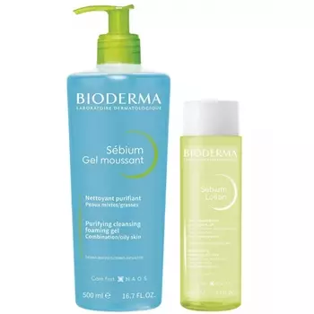 Bioderma Набор для очищения жирной кожи (гель, 500 мл + лосьон, 200 мл) (Bioderma, Sebium)
