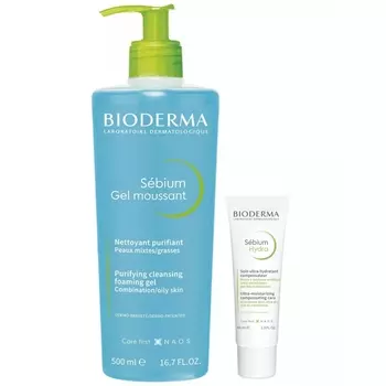Bioderma Набор для увлажнения жирной кожи (крем, 40 мл + гель, 500 мл) (Bioderma, Sebium)