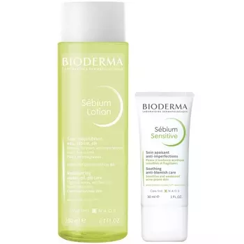Bioderma Набор для жирной чувствительной кожи (крем, 30 мл + лосьон, 200 мл) (Bioderma, Sebium)