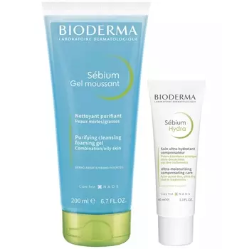 Bioderma Набор для жирной кожи (очищающий гель, 200 мл + крем, 40 мл) (Bioderma, Sebium)