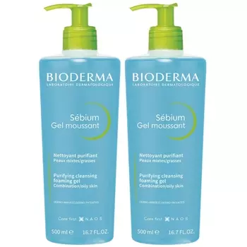 Bioderma Набор Гель для умывания жирной и проблемной кожи Себиум, 2х500 мл (Bioderma, Sebium)