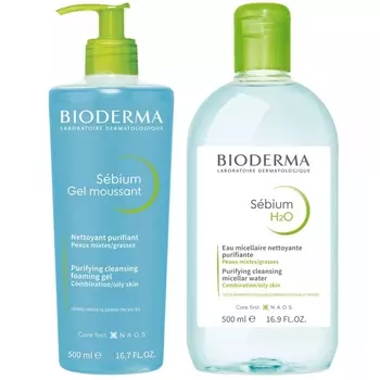Bioderma Набор очищающий (гель, 500 мл + мицеллярная вода, 500 мл) (Bioderma, Sebium)