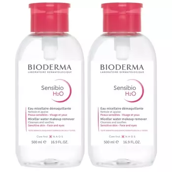 Bioderma Набор Сенсибио Н2О Мицеллярная вода для чувствительной кожи с помпой, 2х500 мл (Bioderma, Sensibio)