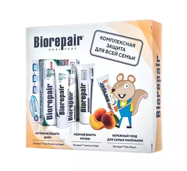 Biorepair Набор зубных паст Семейный с Kids персик (Biorepair, Уход за зубами)