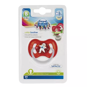 Canpol Пустышка круглая латексная от 6 до 18 месяцев, "Space", цвет: красный, 1 шт (Canpol, Space)