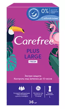 Carefree Ежедневные прокладки с ароматом свежести Plus Large Fresh, 36 шт (Carefree, Ежедневные)